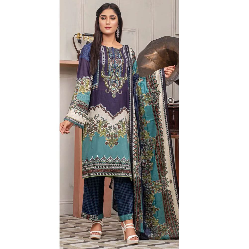 Three Star Printed Lawn 3 Pcs Un-Stitched Suit Vol 5 - 8-B, Women, 3Pcs Shalwar Suit, Al-Dawood Textiles, Chase Value