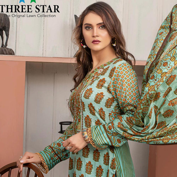 Three Star Printed Lawn 3 Pcs Un-Stitched Suit Vol 5 - 10-A, Women, 3Pcs Shalwar Suit, Al Dawood Textiles, Chase Value