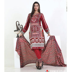 Three Star Printed Lawn 3 Pcs Un-Stitched Suit Vol 4 - 1-A, Women, 3Pcs Shalwar Suit, Al-Dawood Textiles, Chase Value