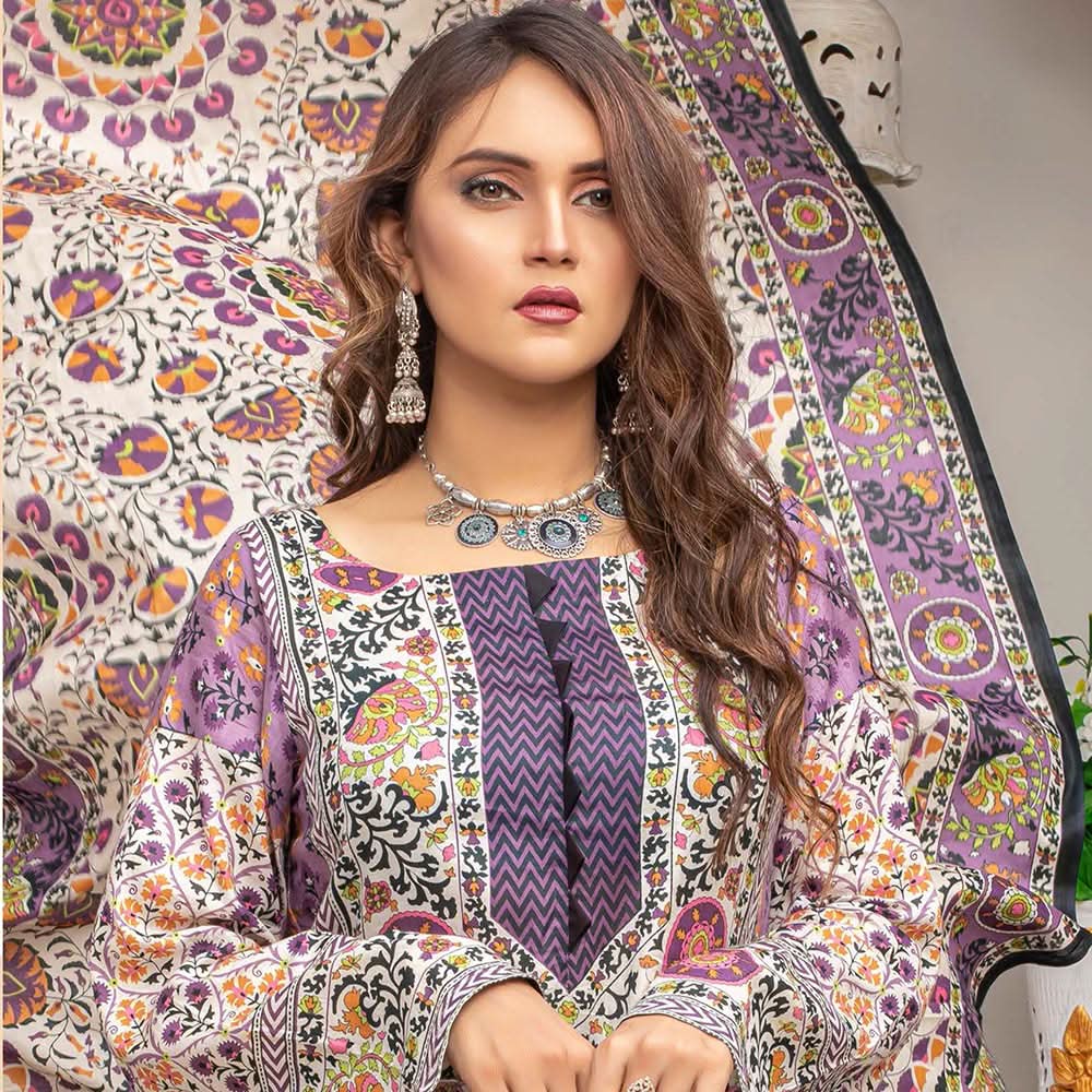 Three Star Printed Lawn 3 Pcs Un-Stitched Suit Vol 5 - 1-B, Women, 3Pcs Shalwar Suit, Al-Dawood Textiles, Chase Value