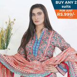 Three Star Printed Lawn 3 Pcs Un-Stitched Suit Vol 4 - 2-B, Women, 3Pcs Shalwar Suit, Al-Dawood Textiles, Chase Value