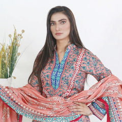 Three Star Printed Lawn 3 Pcs Un-Stitched Suit Vol 4 - 2-B, Women, 3Pcs Shalwar Suit, Al-Dawood Textiles, Chase Value