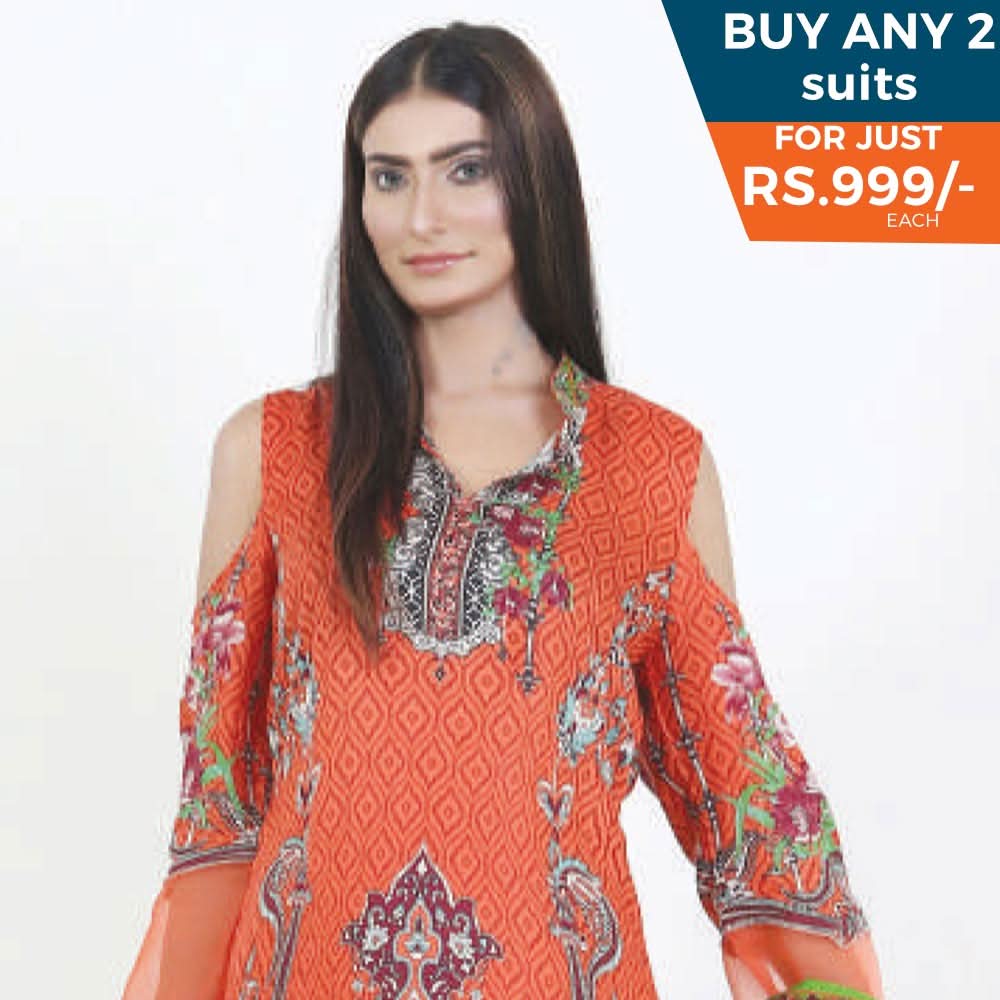Three Star Printed Lawn 3 Pcs Un-Stitched Suit Vol 4 - 3-A, Women, 3Pcs Shalwar Suit, Al Dawood Textiles, Chase Value