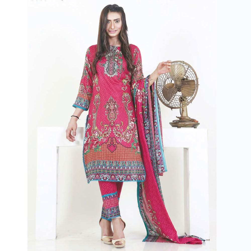 Three Star Printed Lawn 3 Pcs Un-Stitched Suit Vol 4 - 3-B, Women, 3Pcs Shalwar Suit, Al-Dawood Textiles, Chase Value