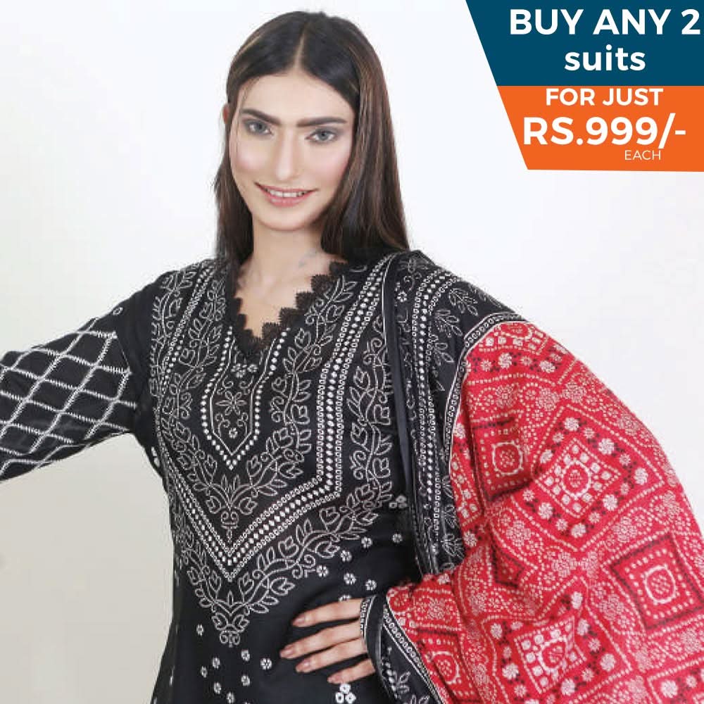 Three Star Printed Lawn 3 Pcs Un-Stitched Suit Vol 4 - 4-A, Women, 3Pcs Shalwar Suit, Al-Dawood Textiles, Chase Value