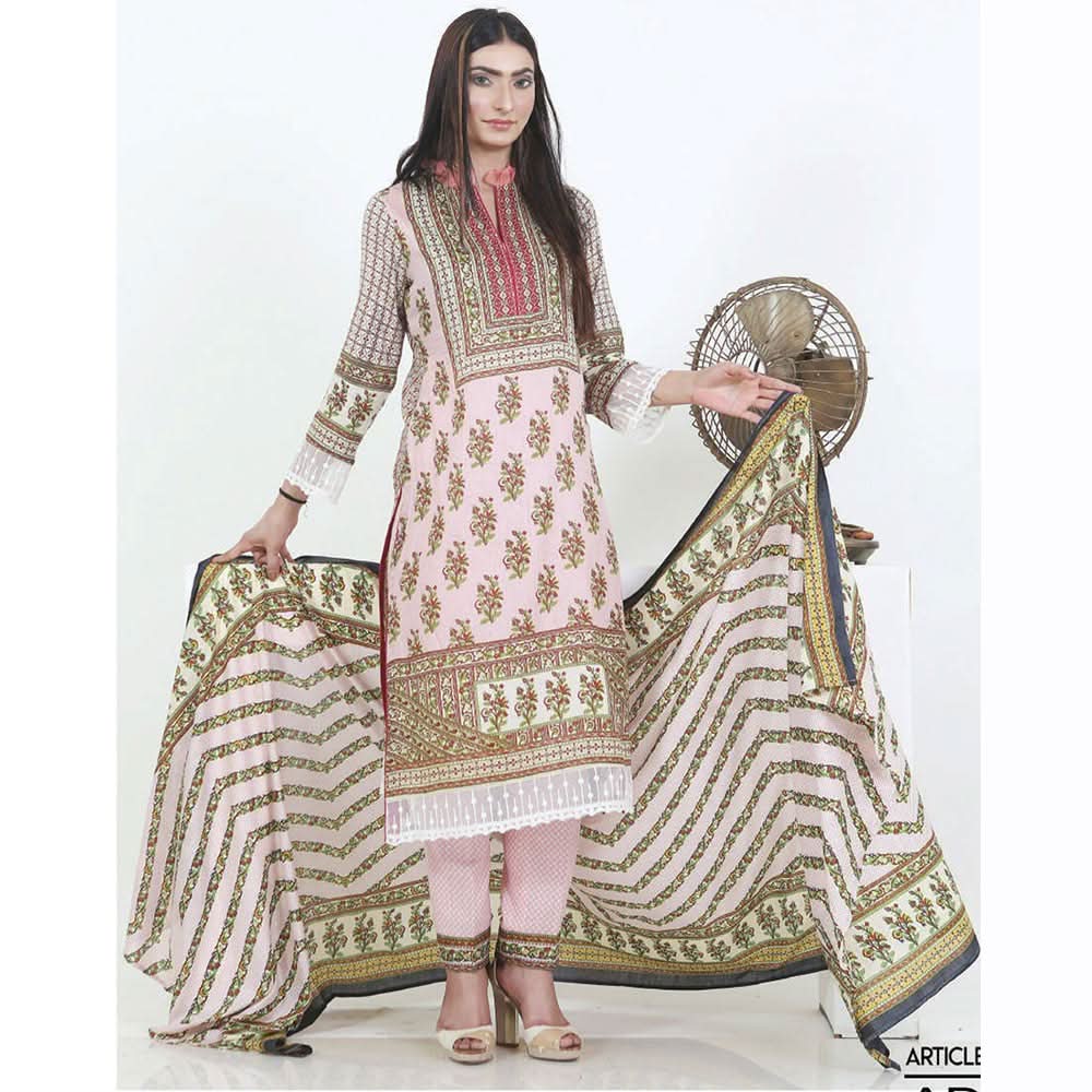 Three Star Printed Lawn 3 Pcs Un-Stitched Suit Vol 4 - 5-B, Women, 3Pcs Shalwar Suit, Al-Dawood Textiles, Chase Value
