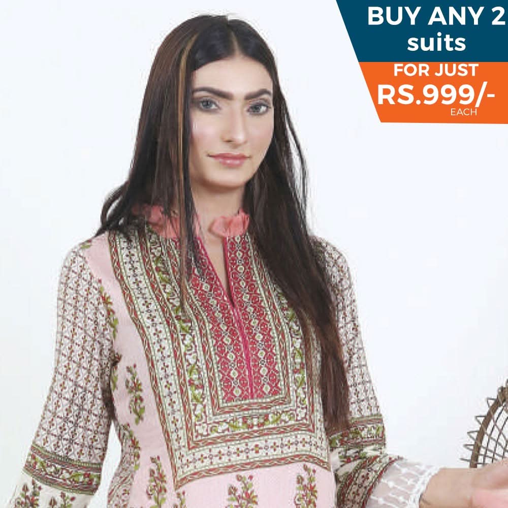Three Star Printed Lawn 3 Pcs Un-Stitched Suit Vol 4 - 5-B, Women, 3Pcs Shalwar Suit, Al-Dawood Textiles, Chase Value