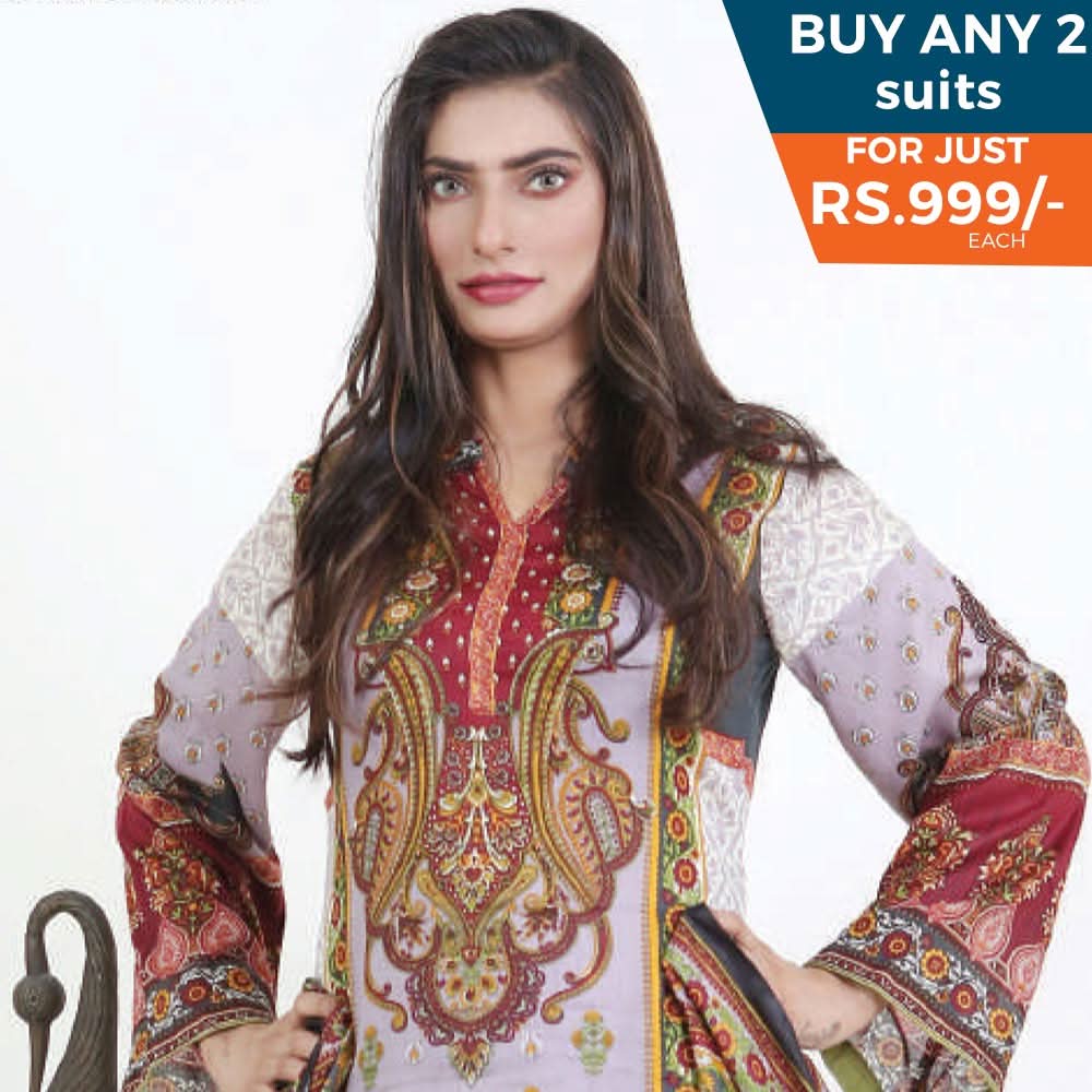 Three Star Printed Lawn 3 Pcs Un-Stitched Suit Vol 4 - 6-A, Women, 3Pcs Shalwar Suit, Al-Dawood Textiles, Chase Value