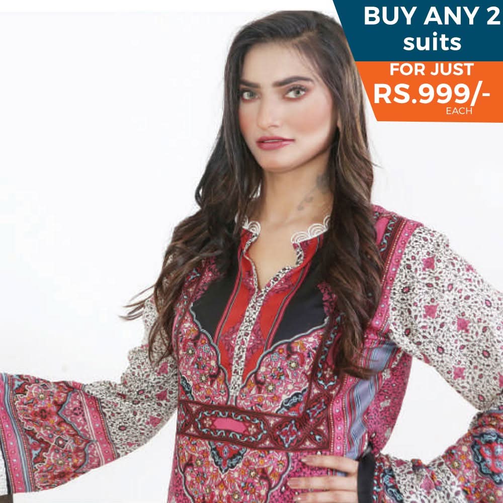 Three Star Printed Lawn 3 Pcs Un-Stitched Suit Vol 4 - 7-A, Women, 3Pcs Shalwar Suit, Al-Dawood Textiles, Chase Value