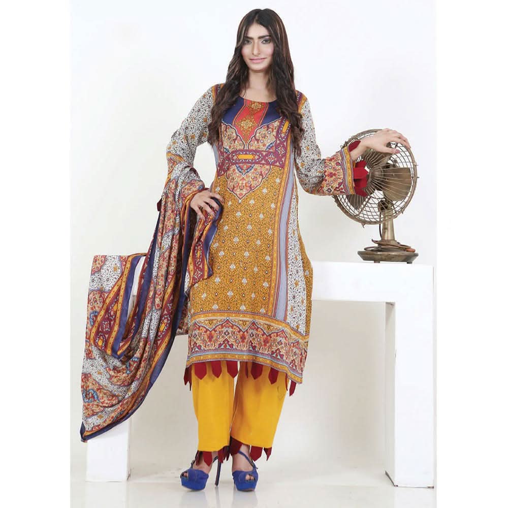 Three Star Printed Lawn 3 Pcs Un-Stitched Suit Vol 4 - 7-B, Women, 3Pcs Shalwar Suit, Al-Dawood Textiles, Chase Value