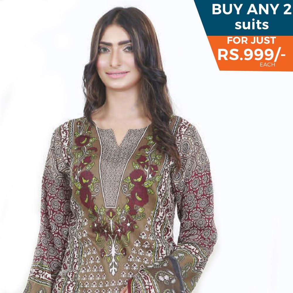 Three Star Printed Lawn 3 Pcs Un-Stitched Suit Vol 4 - 9-A, Women, 3Pcs Shalwar Suit, Al-Dawood Textiles, Chase Value