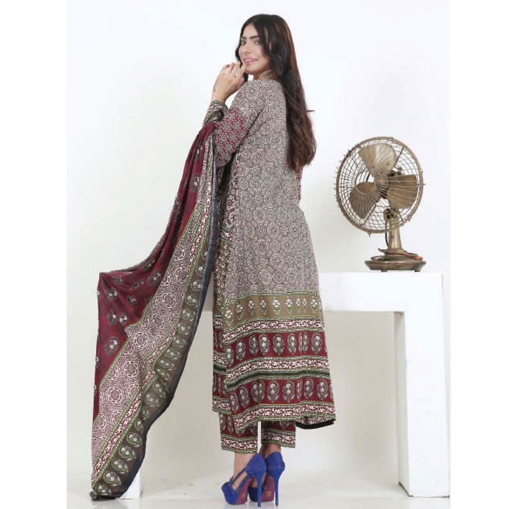 Three Star Printed Lawn 3 Pcs Un-Stitched Suit Vol 4 - 9-A, Women, 3Pcs Shalwar Suit, Al-Dawood Textiles, Chase Value