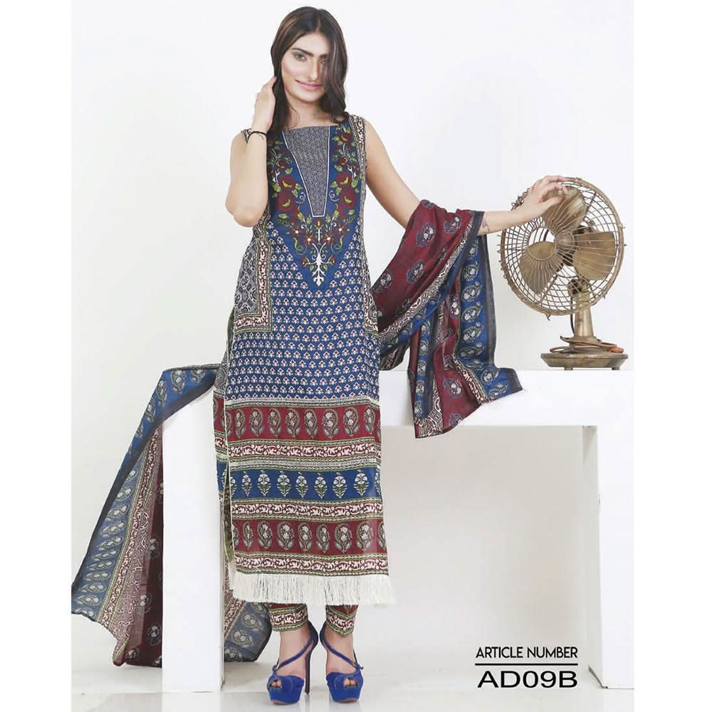 Three Star Printed Lawn 3 Pcs Un-Stitched Suit Vol 4 - 9-B, Women, 3Pcs Shalwar Suit, Al-Dawood Textiles, Chase Value