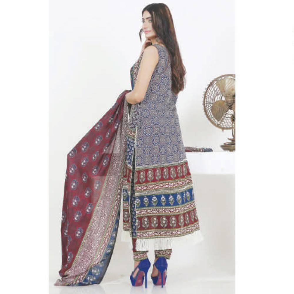 Three Star Printed Lawn 3 Pcs Un-Stitched Suit Vol 4 - 9-B, Women, 3Pcs Shalwar Suit, Al-Dawood Textiles, Chase Value
