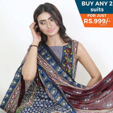 Three Star Printed Lawn 3 Pcs Un-Stitched Suit Vol 4 - 9-B, Women, 3Pcs Shalwar Suit, Al-Dawood Textiles, Chase Value