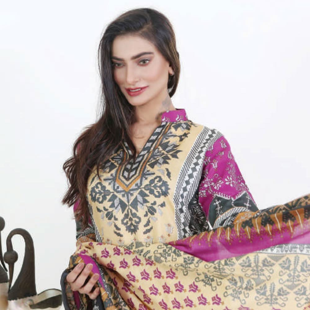 Three Star Printed Lawn 3 Pcs Un-Stitched Suit Vol 4 - 10-A, Women, 3Pcs Shalwar Suit, Al-Dawood Textiles, Chase Value