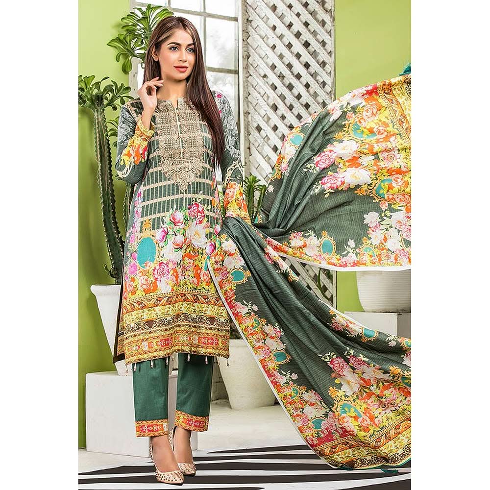 Zarang Embroidered Cotton 3 Piece Un-Stitched Suit - AY2201, Women, 3Pcs Shalwar Suit, Rana Arts, Chase Value