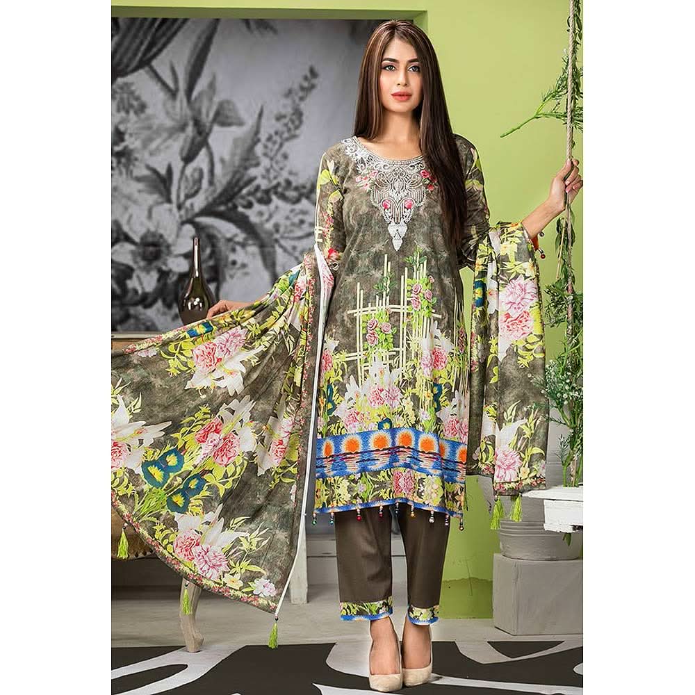 Zarang Embroidered Cotton 3 Piece Un-Stitched Suit - AY2202, Women, 3Pcs Shalwar Suit, Rana Arts, Chase Value