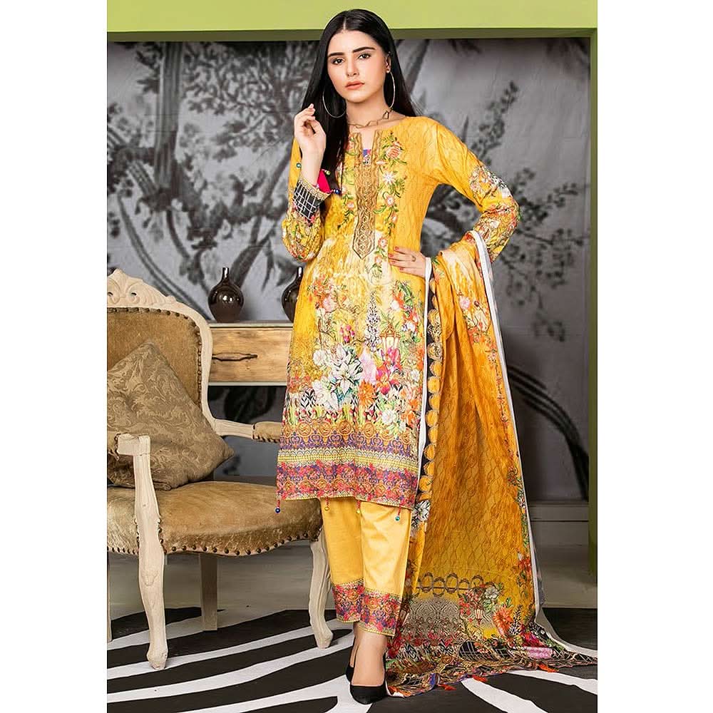 Zarang Embroidered Cotton 3 Piece Un-Stitched Suit - AY2211, Women, 3Pcs Shalwar Suit, Rana Arts, Chase Value