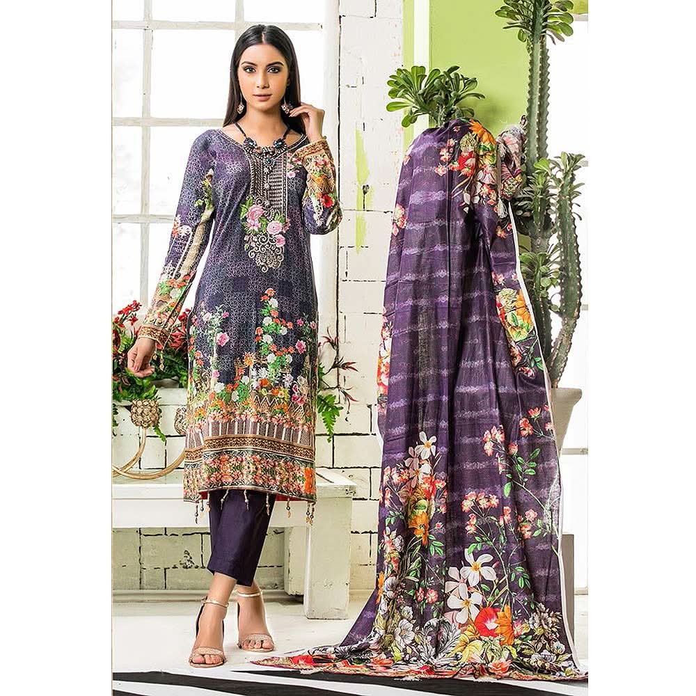 Zarang Embroidered Cotton 3 Piece Un-Stitched Suit - AY2213, Women, 3Pcs Shalwar Suit, Rana Arts, Chase Value