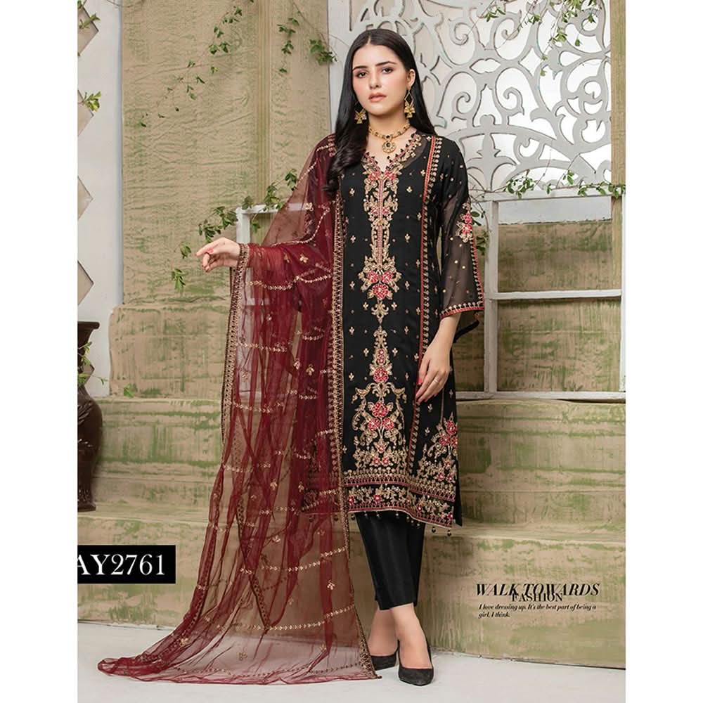 Luxury Embroidered Chiffon Semi-Stitched Suit - AY-2761, Women, 3Pcs Shalwar Suit, Rana Arts, Chase Value