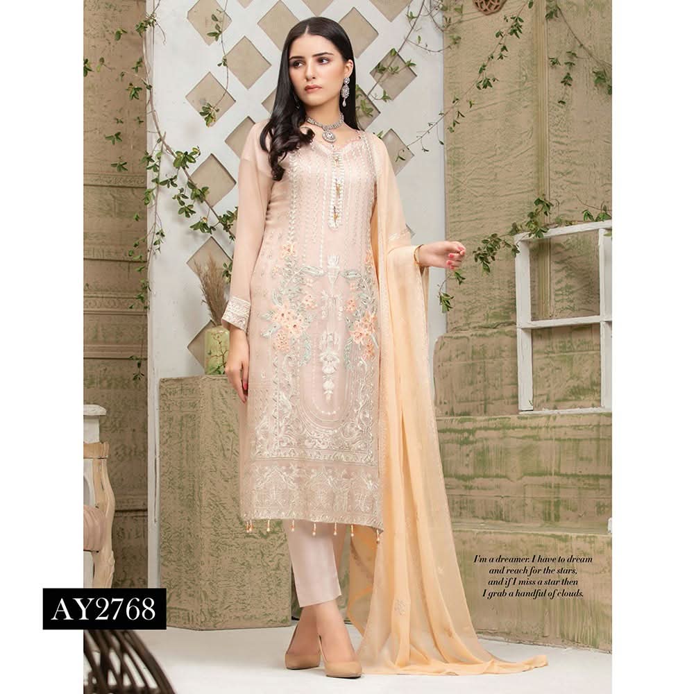 Luxury Embroidered Chiffon Semi-Stitched Suit - AY-2768, Women, 3Pcs Shalwar Suit, Rana Arts, Chase Value