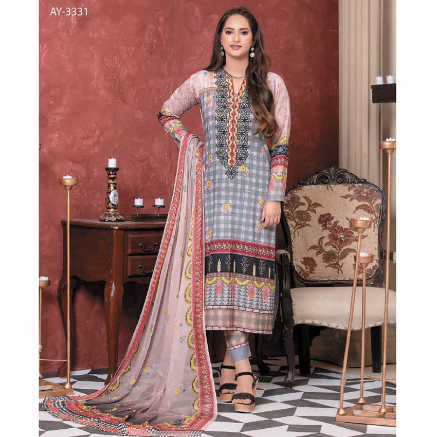 Bin Hameed Mahrush Embroidered Un-Stitched 3Pcs Suit - AY-3331, Women, 3Pcs Shalwar Suit, Rana Art, Chase Value