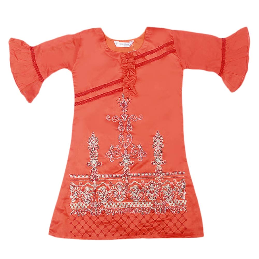 Girls Embroidered Masuri Suit 3 Pcs - Rust, Kids, Girls Sets And Suits, Chase Value, Chase Value