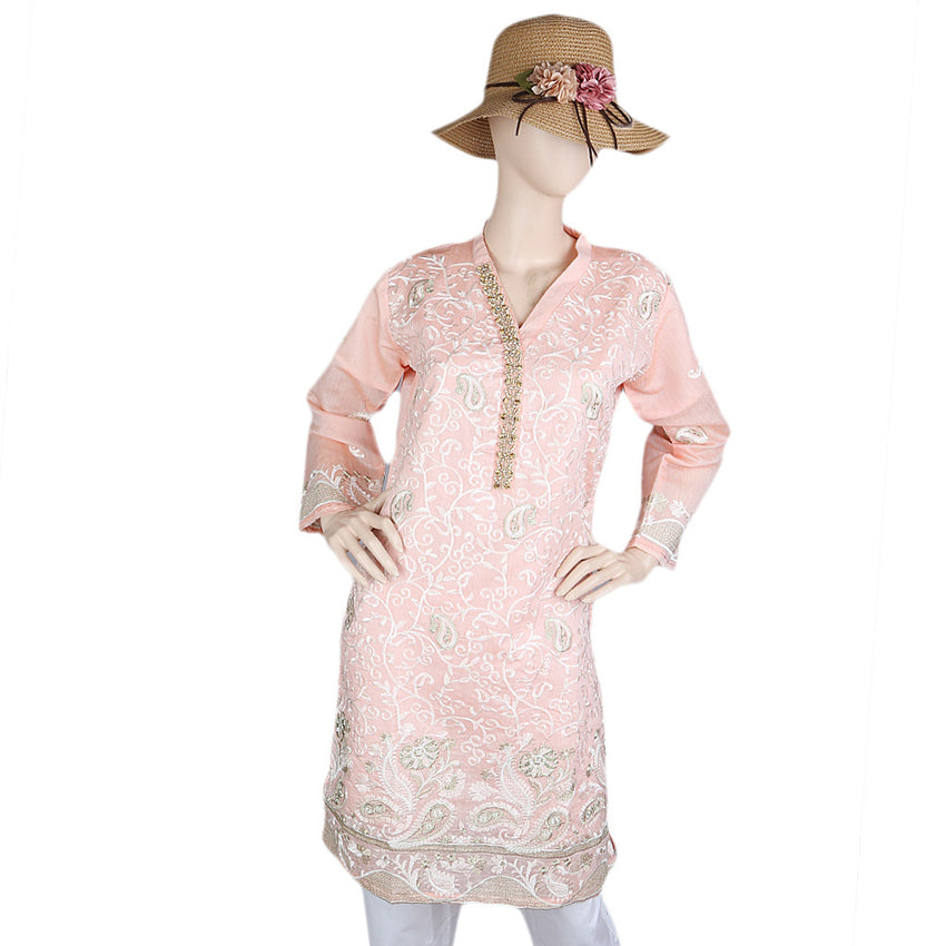 Women's Fancy Embroidered Kurti - Peach, Women's Fashion, Chase Value, Chase Value