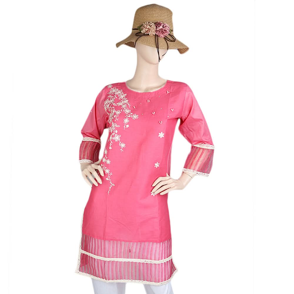 Women's Embroidered Kurti - Pink, Women, Ready Kurtis, Chase Value, Chase Value