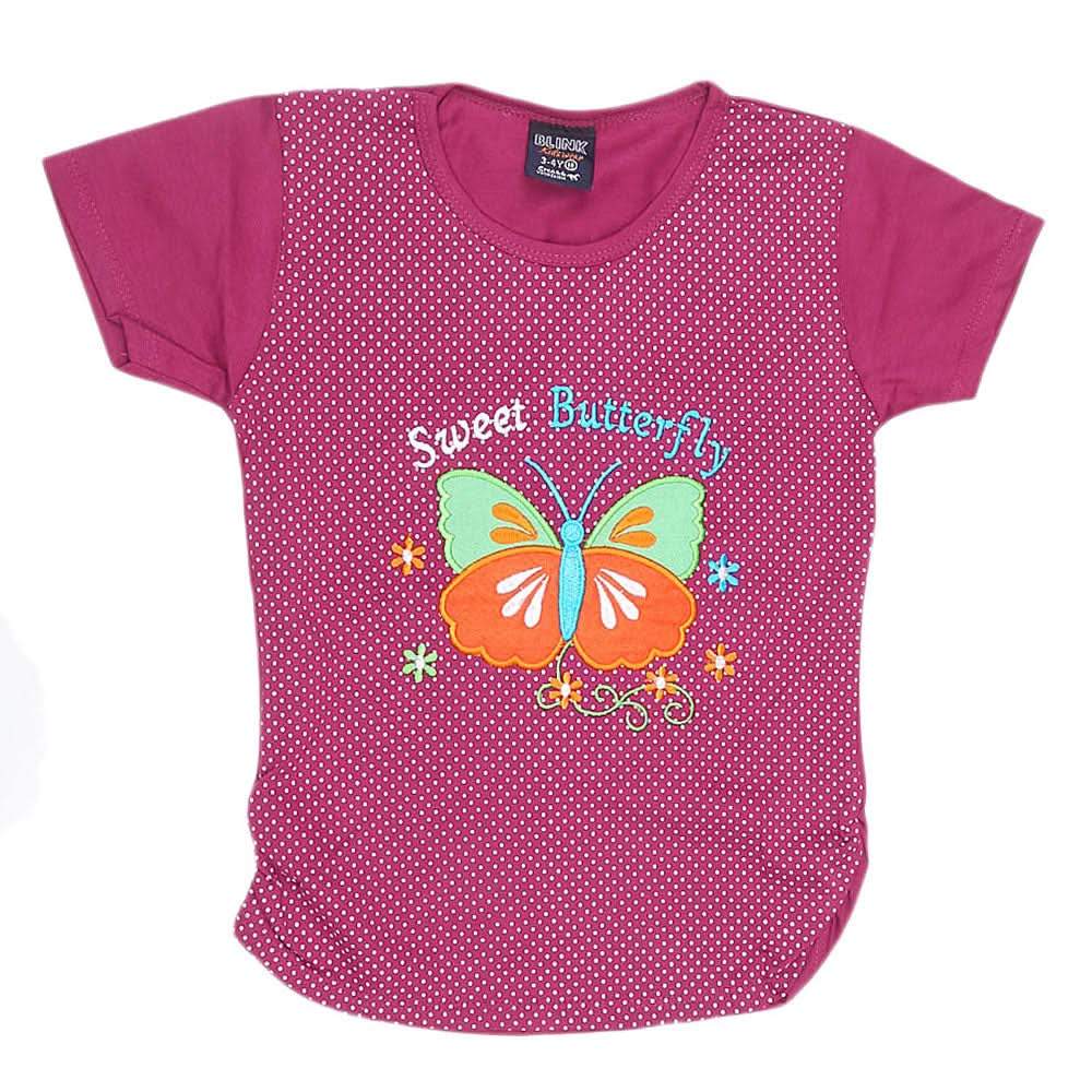 Girls Half Sleeve Embroidered T-Shirt - Dark Purple, Kids, Girls T-Shirts, Chase Value, Chase Value