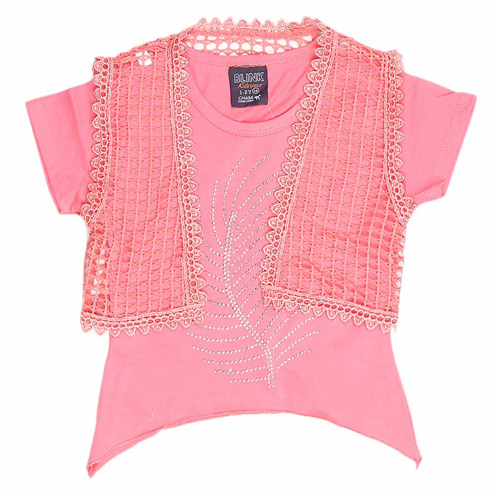 Girls Half Sleeve Fancy T-Shirt 2 Pcs - Dark Pink, Kids, Girls T-Shirts, Chase Value, Chase Value