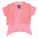 Girls Half Sleeve Fancy T-Shirt 2 Pcs - Dark Pink, Kids, Girls T-Shirts, Chase Value, Chase Value