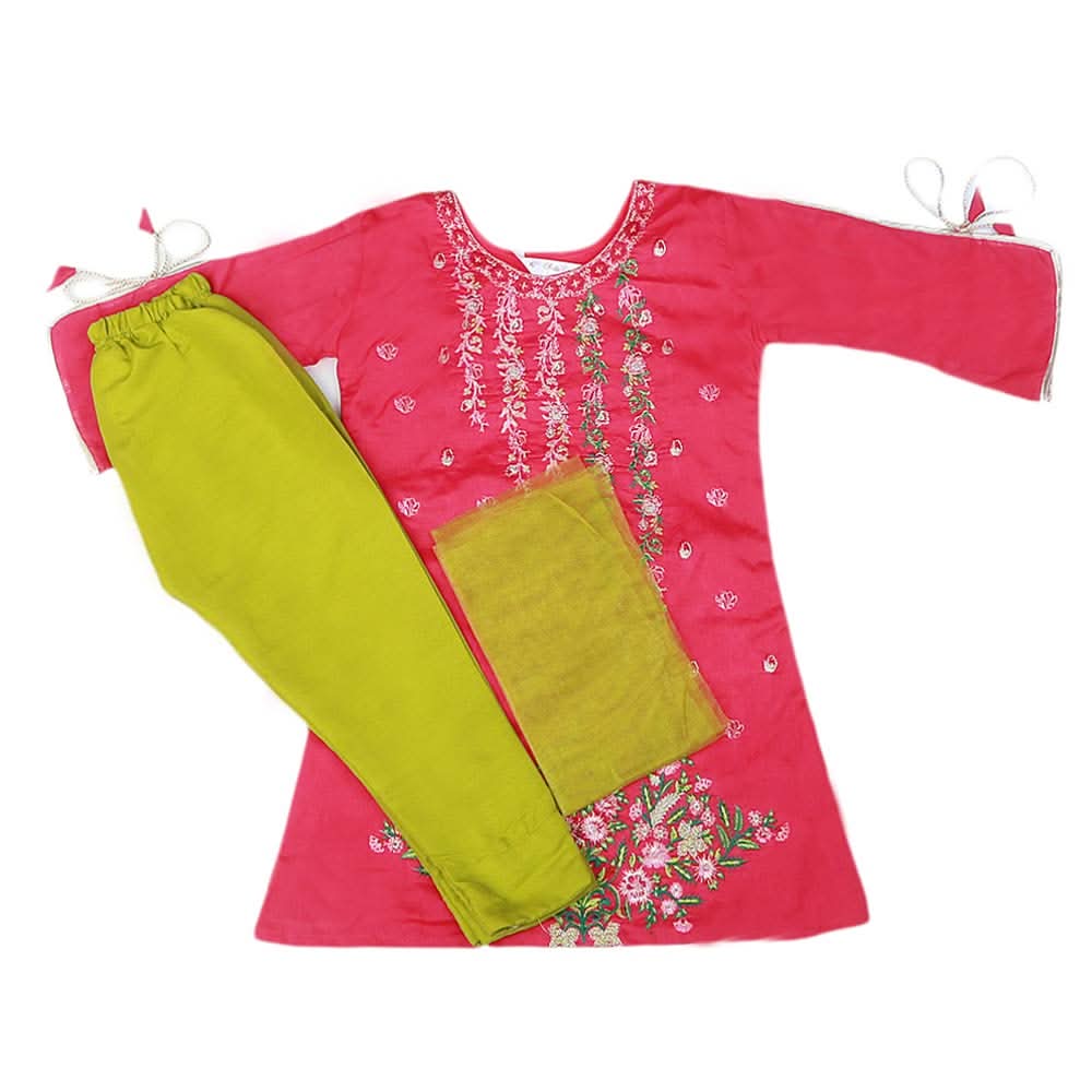 Girls Embroidered Masuri Suit 3 Pcs - Pink, Kids, Girls Sets And Suits, Chase Value, Chase Value