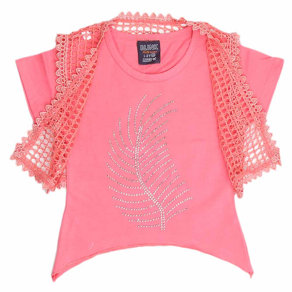 Girls Half Sleeve Fancy T-Shirt 2 Pcs - Dark Pink, Kids, Girls T-Shirts, Chase Value, Chase Value