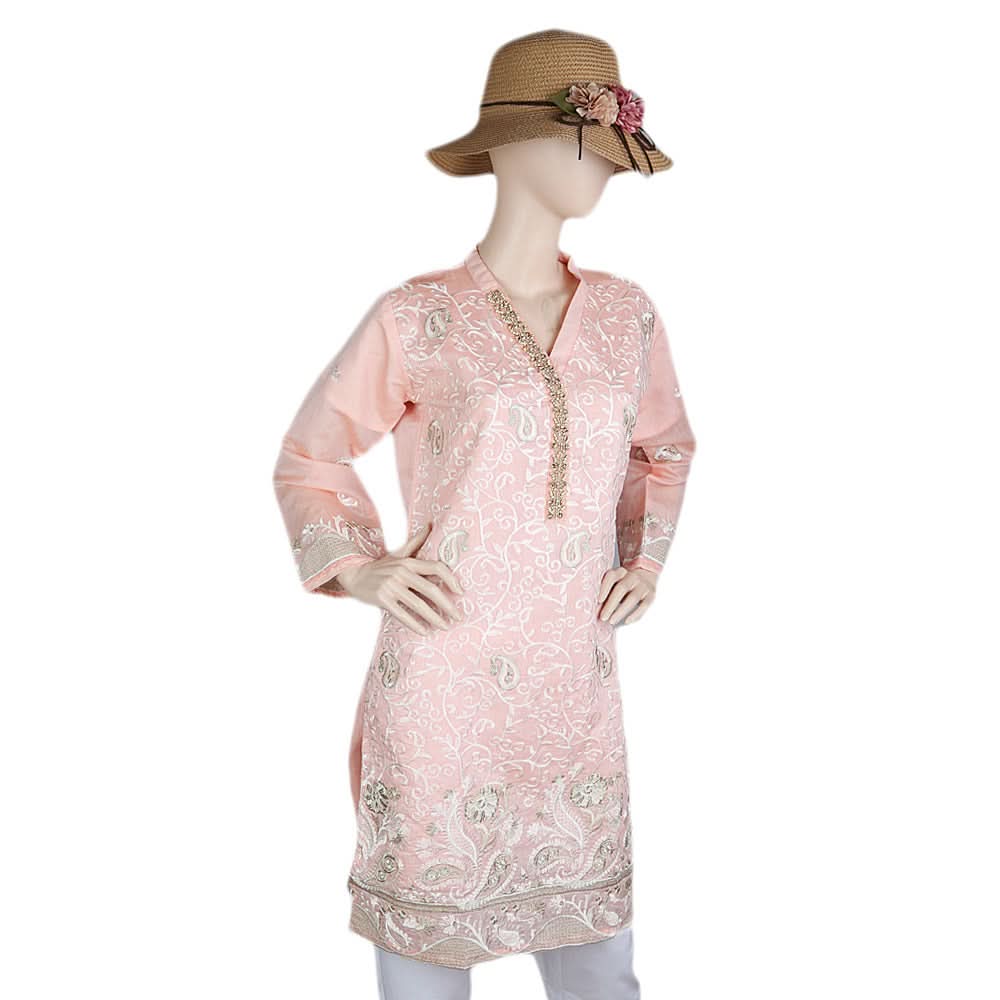 Women's Fancy Embroidered Kurti - Peach, Women's Fashion, Chase Value, Chase Value
