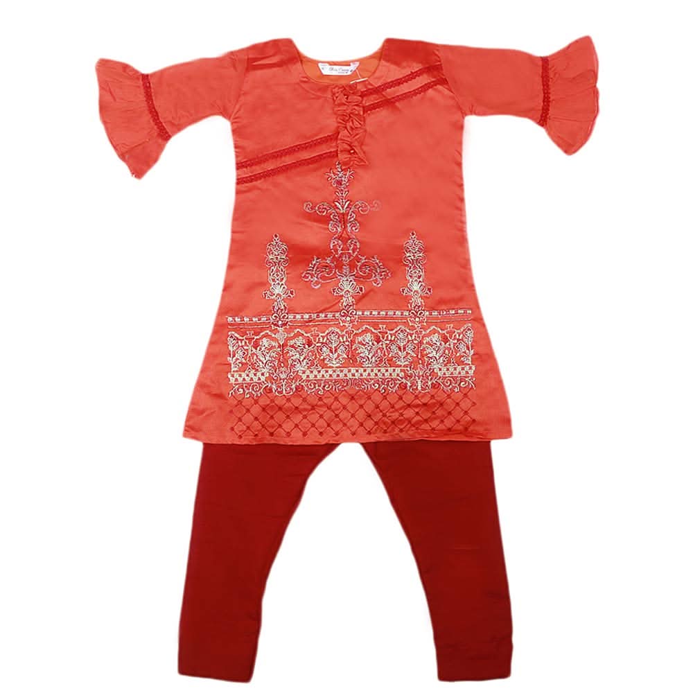 Girls Embroidered Masuri Suit 3 Pcs - Rust, Kids, Girls Sets And Suits, Chase Value, Chase Value
