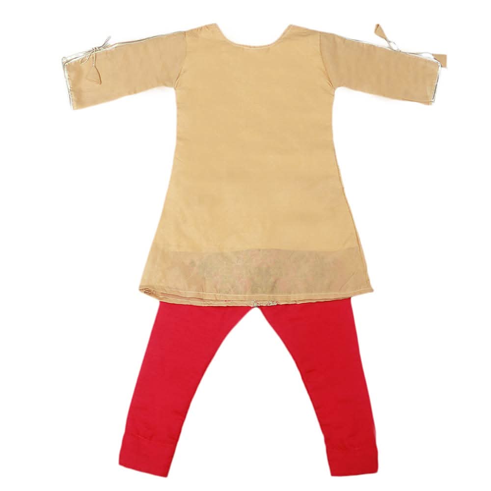 Girls Embroidered Masuri Suit 3 Pcs - Golden, Kids, Girls Sets And Suits, Chase Value, Chase Value