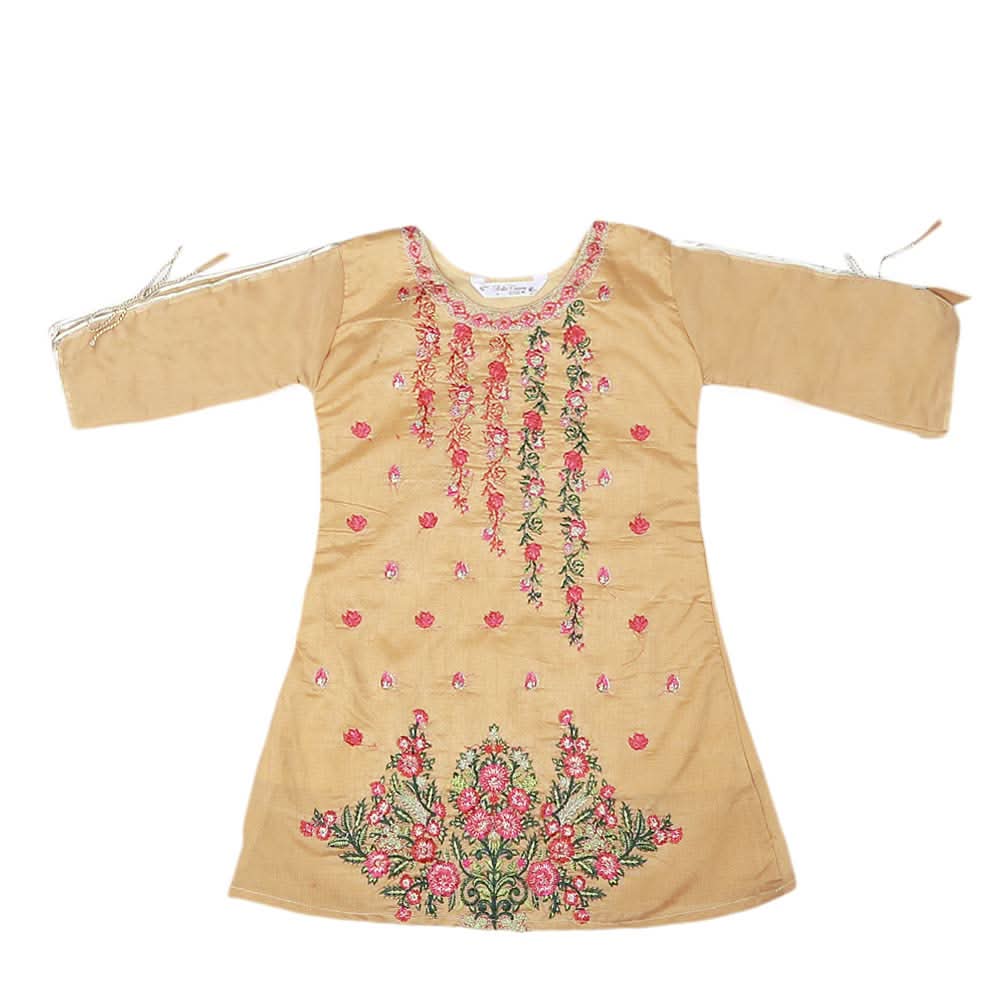 Girls Embroidered Masuri Suit 3 Pcs - Golden, Kids, Girls Sets And Suits, Chase Value, Chase Value