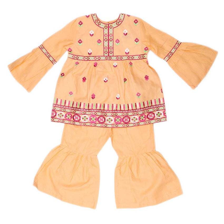 Girls Embroidered Cotton Suit 2 Pcs - Peach, Kids, Girls Sets And Suits, Chase Value, Chase Value