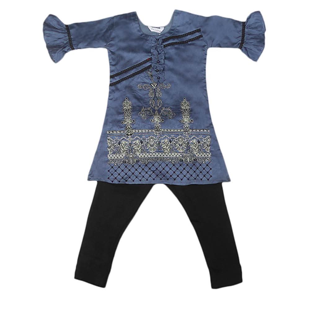 Girls Embroidered Masuri Suit 3 Pcs - Grey, Kids, Girls Sets And Suits, Chase Value, Chase Value