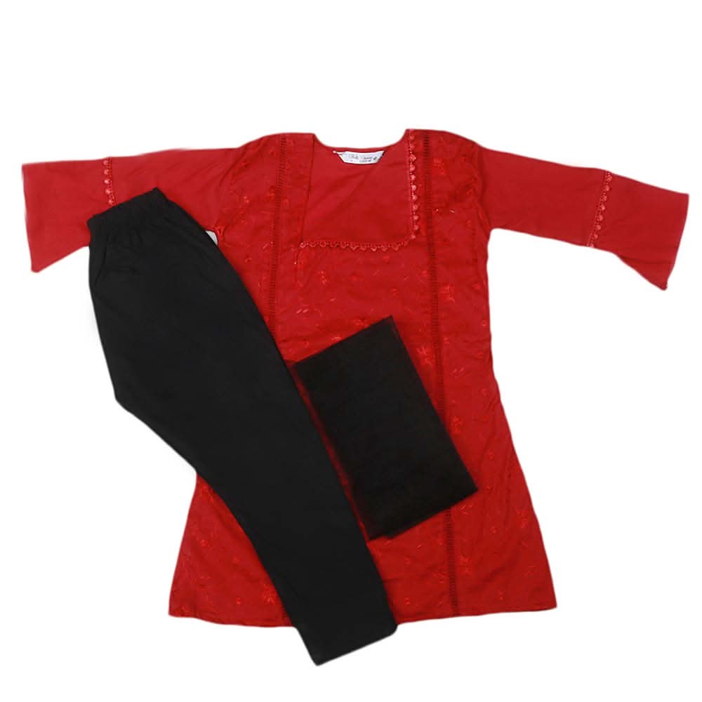 Girls Embroidered Cotton Suit 2 Pcs - Maroon, Kids, Girls Sets And Suits, Chase Value, Chase Value