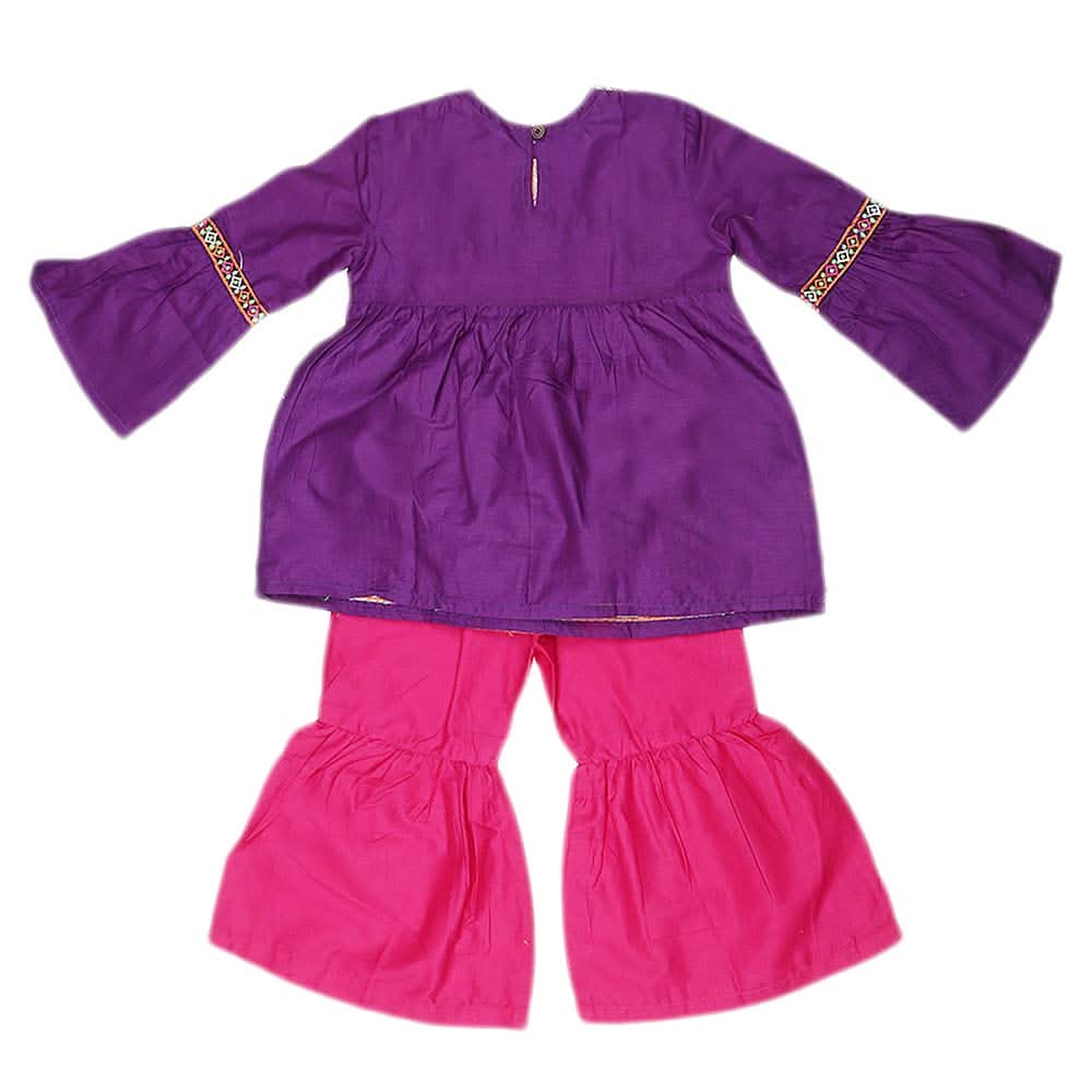 Girls Embroidered Cotton Suit 2 Pcs - Purple, Kids, Girls Sets And Suits, Chase Value, Chase Value