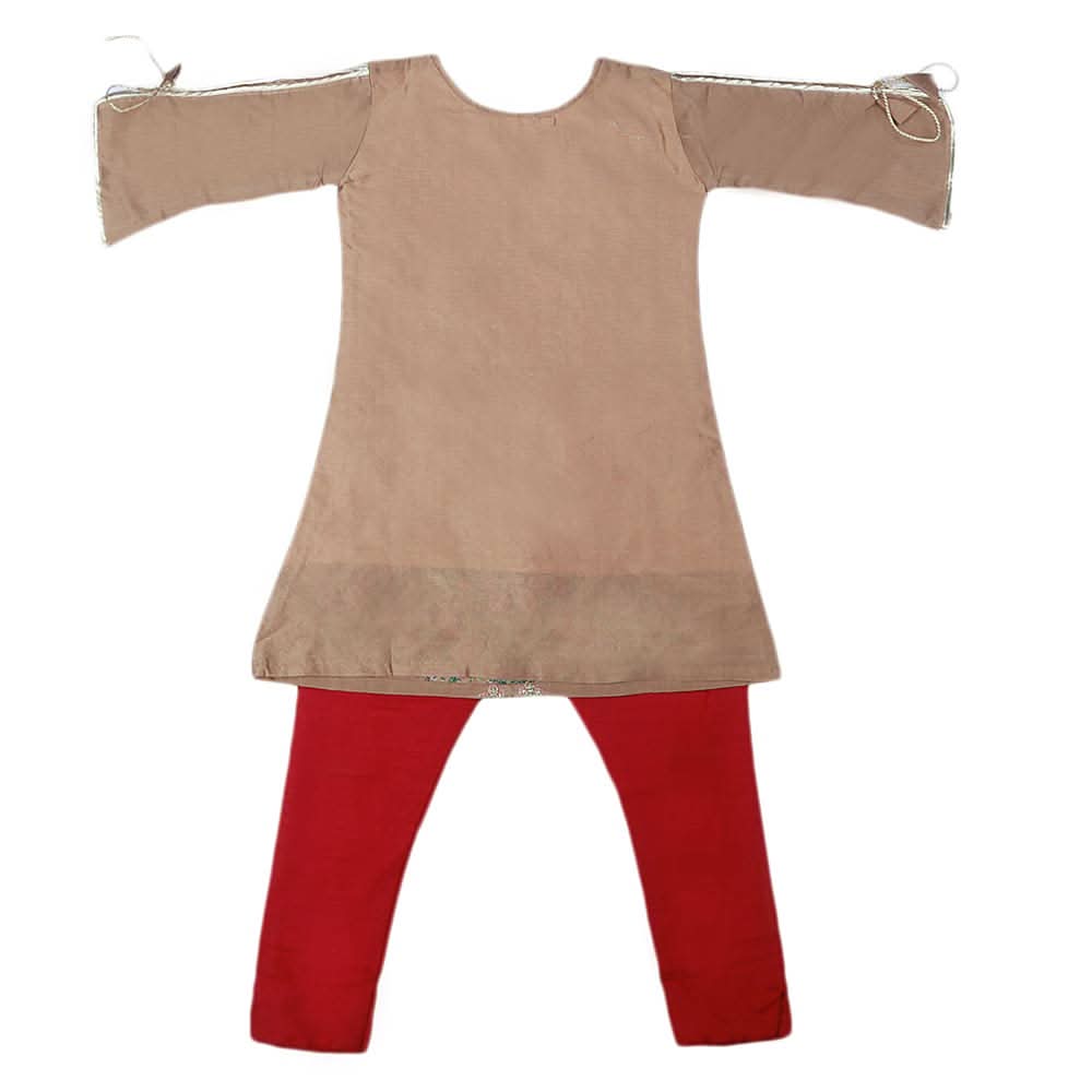 Girls Embroidered Masuri Suit 3 Pcs - Brown, Kids, Girls Sets And Suits, Chase Value, Chase Value
