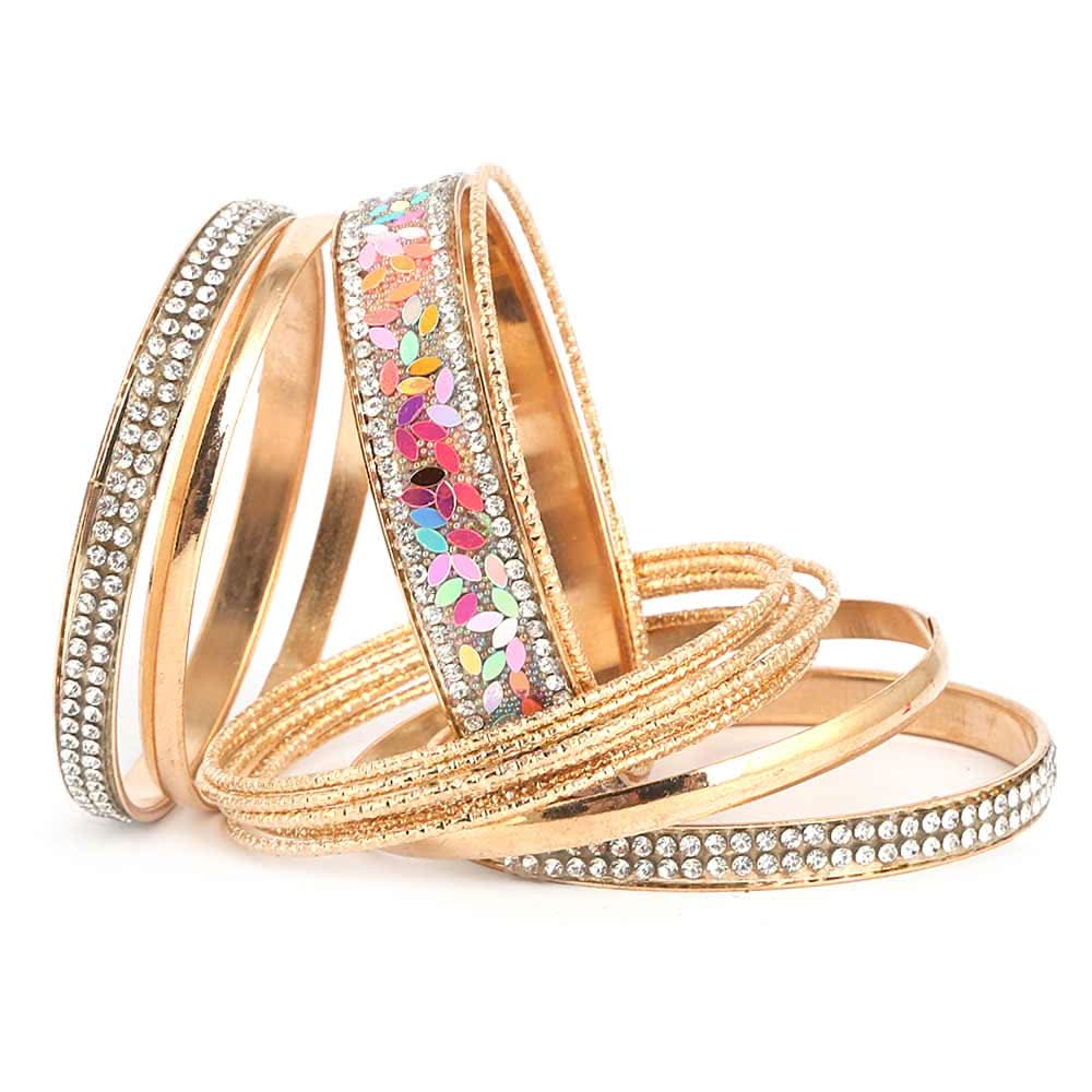 Women's Fancy Bangles 12 Pcs - Golden - test-store-for-chase-value