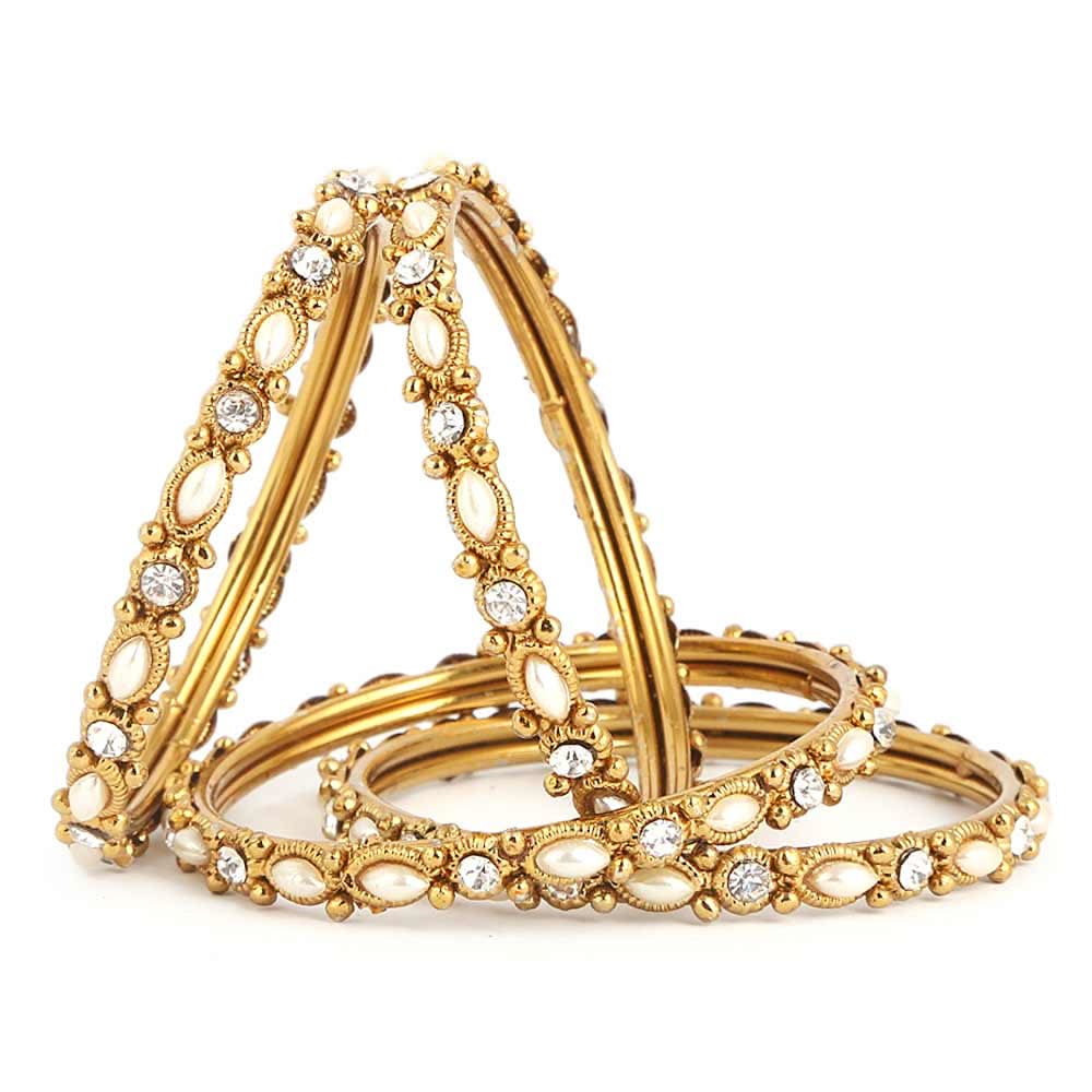 Girl's Fancy Bangles 4 Pcs - Golden - White - test-store-for-chase-value