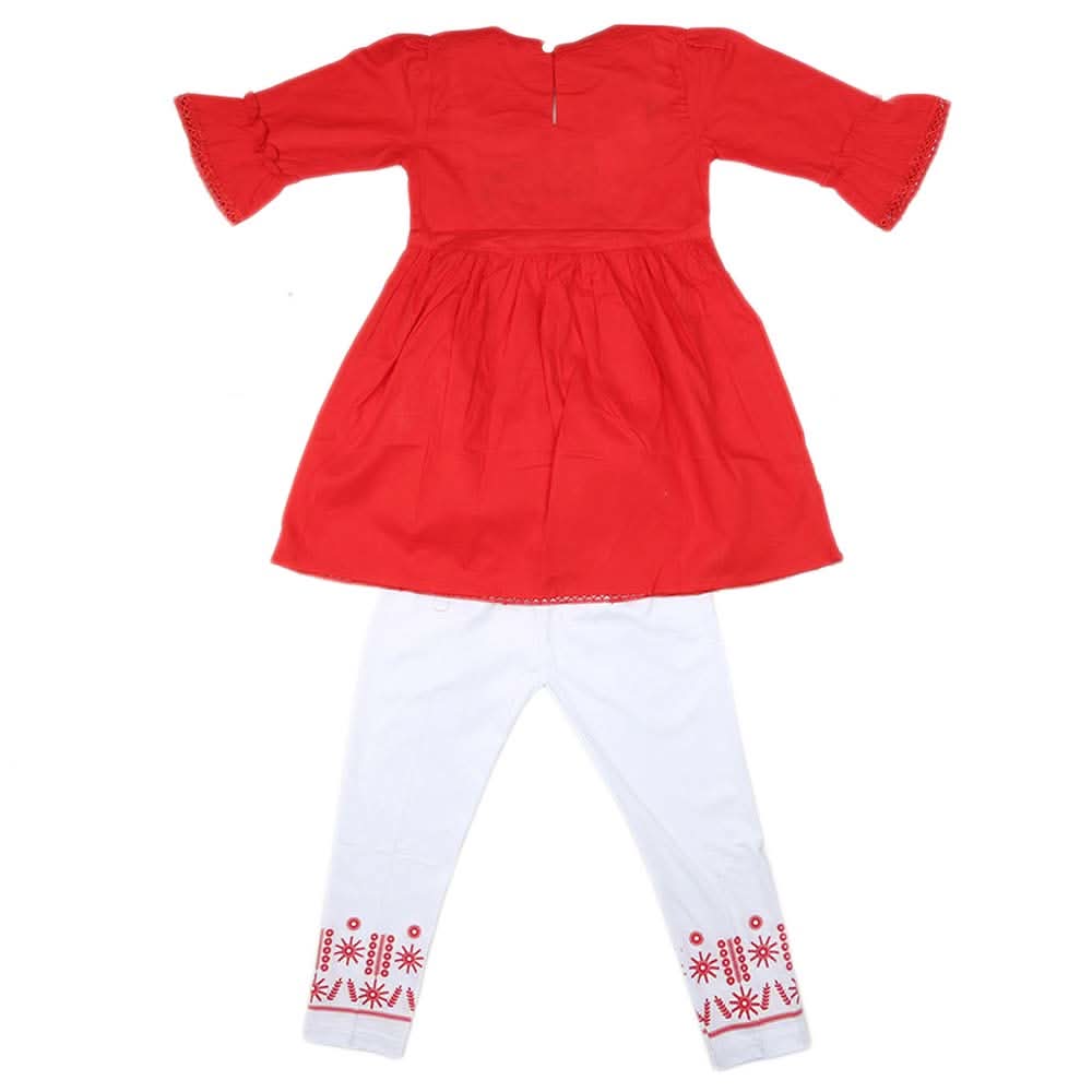 Girls Embroidered Cotton Suit 2 Pcs - Red, Kids, Girls Sets And Suits, Chase Value, Chase Value