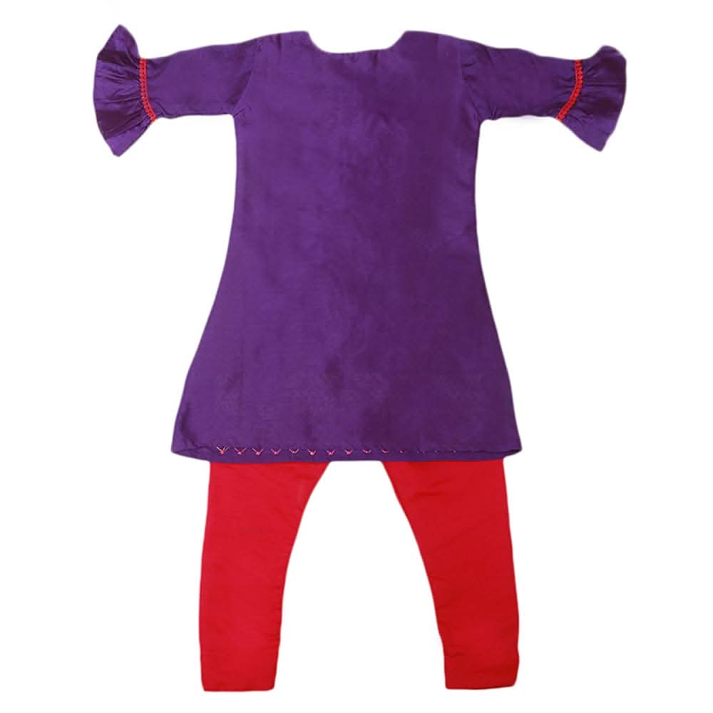 Girls Embroidered Masuri Suit 3 Pcs - Purple, Kids, Girls Sets And Suits, Chase Value, Chase Value