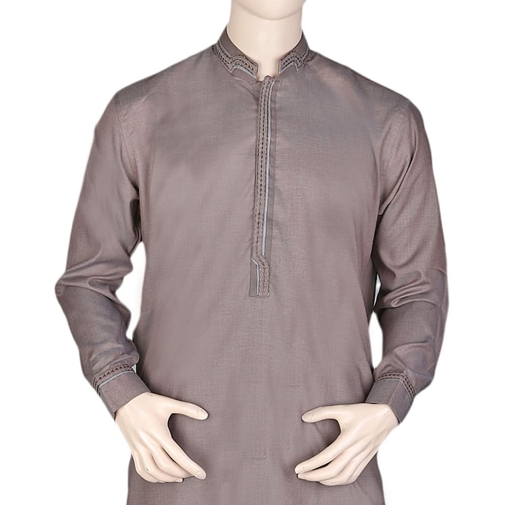 Men's Embroidered Shalwar Kameez Band Collar - Coffee, Men, Shalwar Kameez, Chase Value, Chase Value