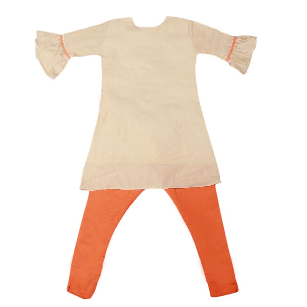 Girls Embroidered Masuri Suit 3 Pcs - Beige, Kids, Girls Sets And Suits, Chase Value, Chase Value